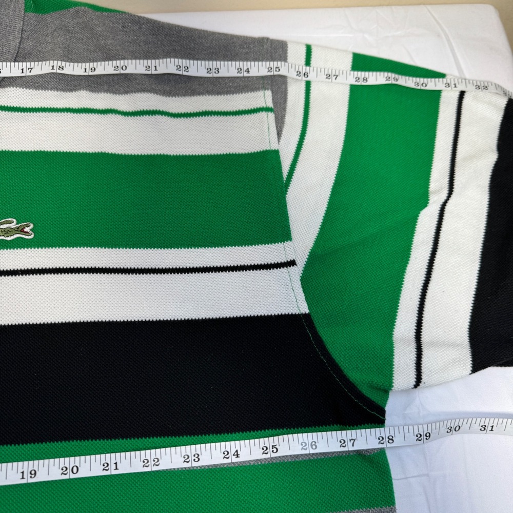 Lacoste Men's Striped Polo Shirt Green White Black Gray Classic Fit Size 11/XXL - Picture 4 of 7